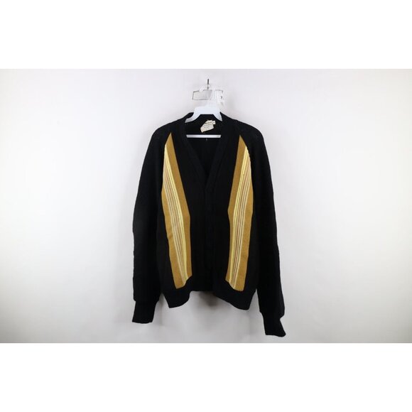 Vtg 40s 50s Rockabilly Mens Medium Wool Blend Knit Panel Cardigan Sweater USA